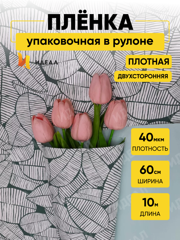 Пленка матовая 60смх10м листья изящные зеленая