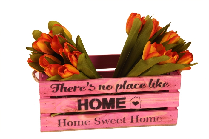 Ящик деревянный интерьерный набор 3шт 50х30х12см  "Home" верев ручки, паст розовый