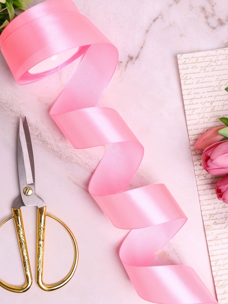 Лента атласная 40мм х 25 ярд JD розовый