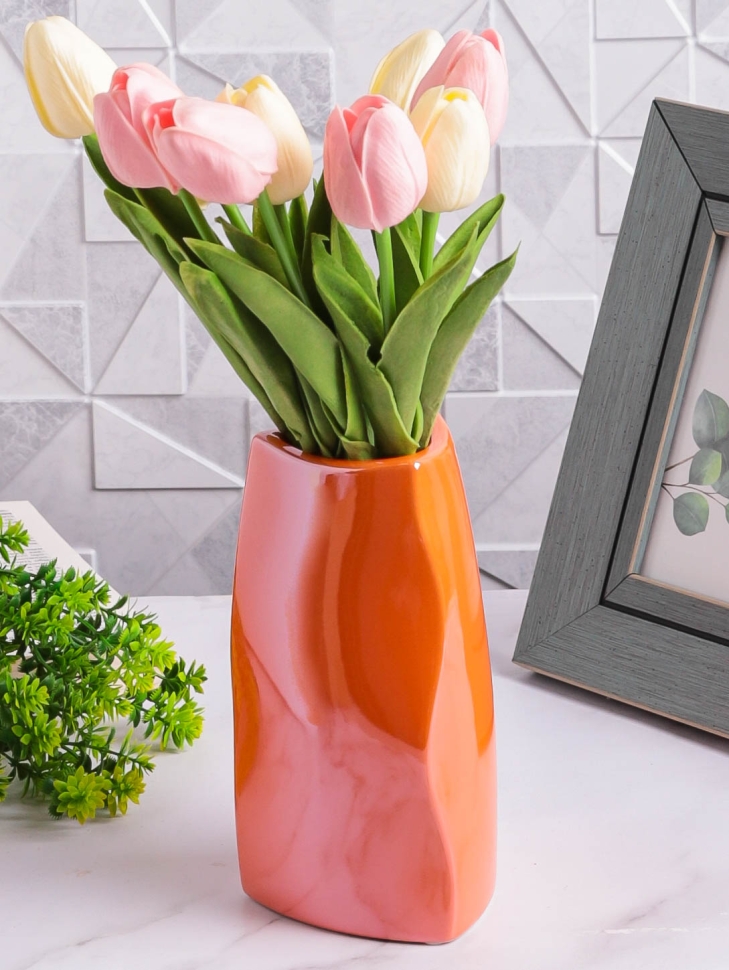 Ваза керамика 18х9,5х9,5см 8212D-07 Перламутр оранжевый