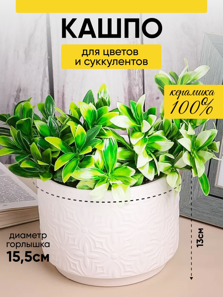 Кашпо керамика 17х17х13см 2301-4207 белый