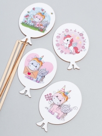 Вставка деревянная  Шар 7,5х10,5см  4шт Единорожка! микс