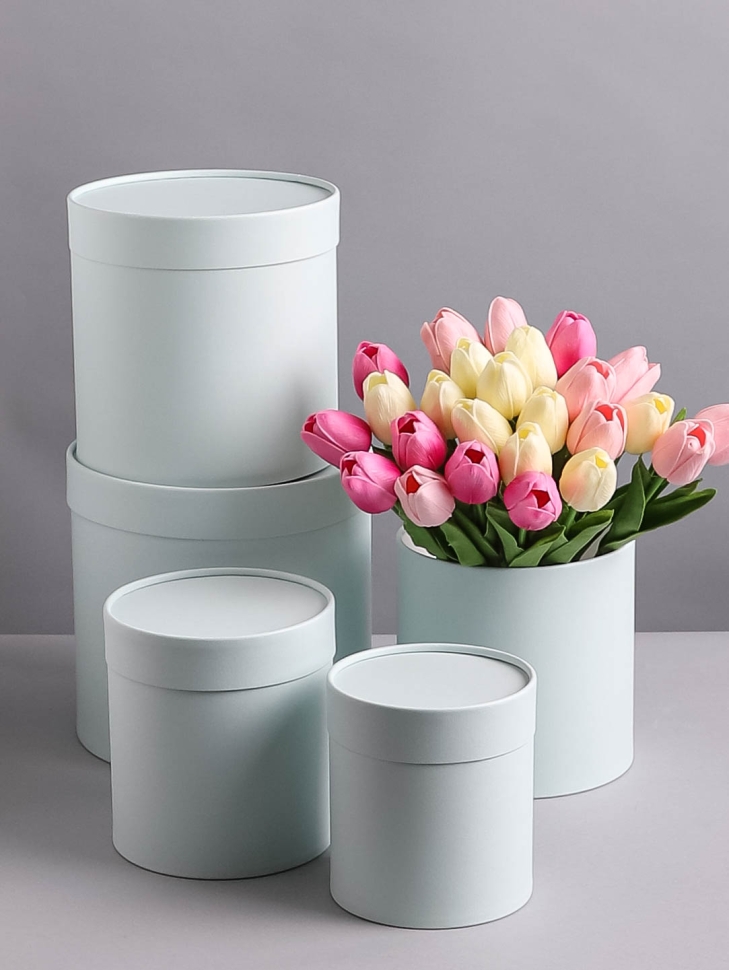 Коробка цилиндр набор из 5шт d21хh21см - d12хh12см нефритовый нежный