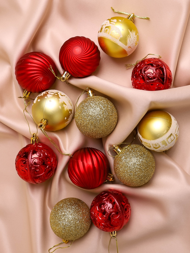Игрушка елочная Шар d6см набор 12шт Новогоднее ассорти красный/золото Игрушка елочная Шар d6см набор 12шт Новогоднее ассорти красный/золото