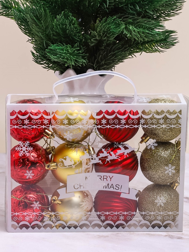 Игрушка елочная Шар d6см набор 12шт Новогоднее ассорти красный/золото Игрушка елочная Шар d6см набор 12шт Новогоднее ассорти красный/золото