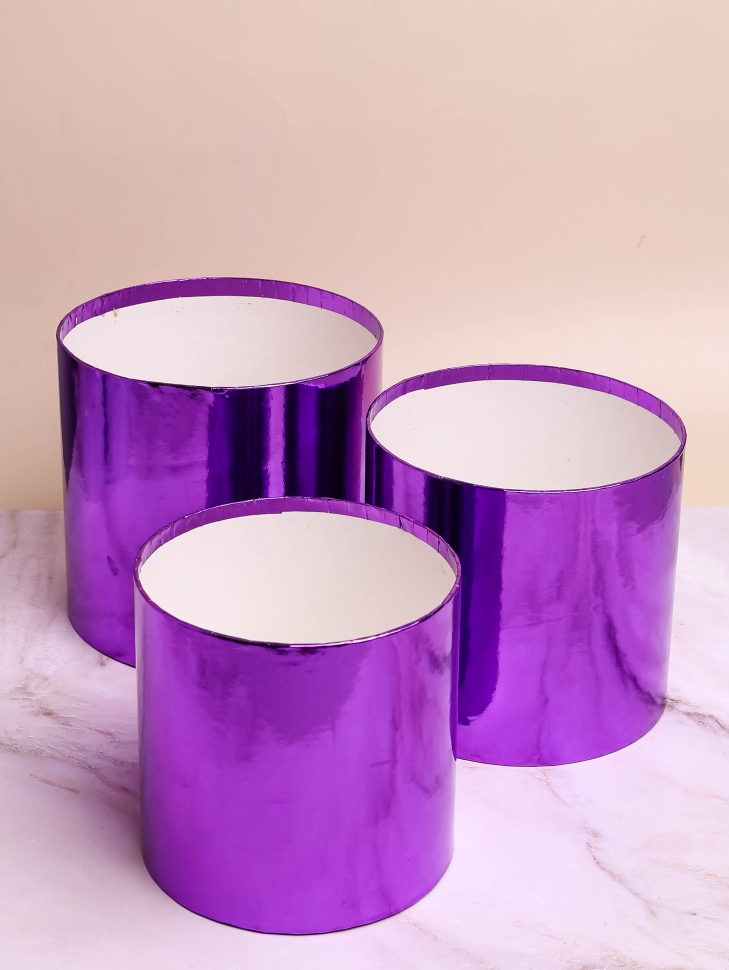 Коробка цилиндр набор из  3шт d18хh17 - d15-h14,5см б/крышки фиолетовый