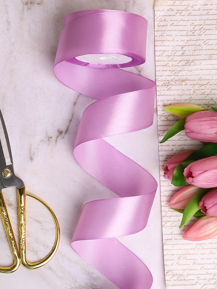 Лента атласная 40мм х 25 ярд JD сиреневый светлый Лента атласная 40мм х 25 ярд JD сиреневый светлый