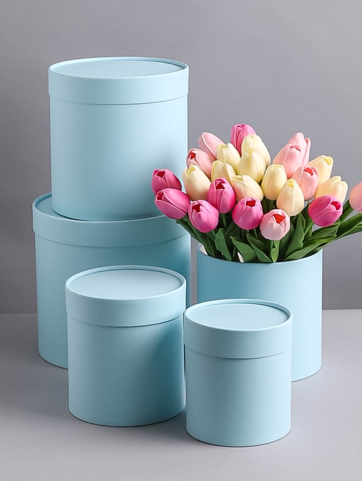 Коробка цилиндр набор из 5шт d21хh21см - d12хh12см голубой Коробка цилиндр набор из 5шт d21хh21см - d12хh12см голубой