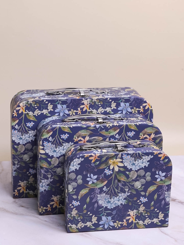 Коробка чемодан набор из 3шт 30,2x21,9x9,5см цветы 610 синий