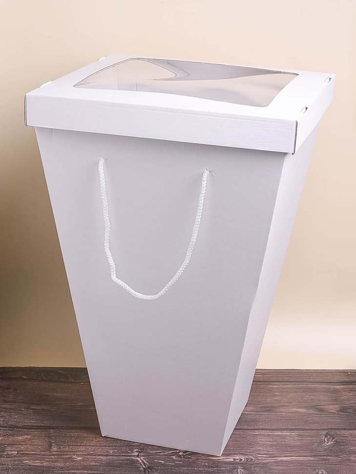 Упаковка для букетов и композиций 18х34хh53см крышка прозрачная, белый Упаковка для букетов и композиций 18х34хh53см крышка прозрачная, белый