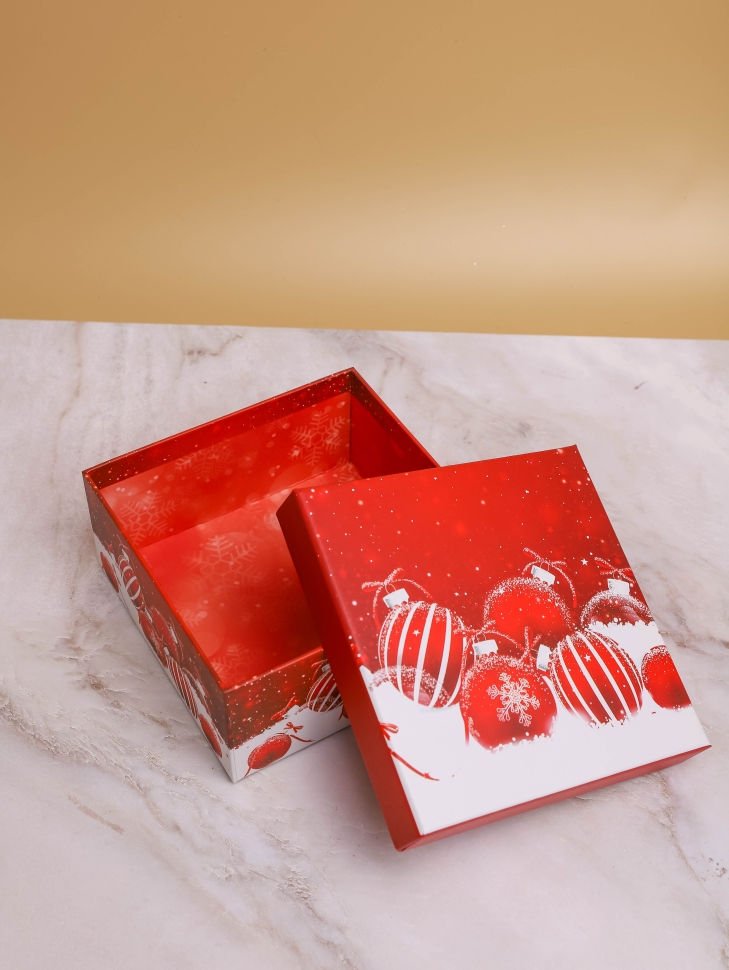 Коробка НГ квадрат набор из 3шт 15х15х6.9см шары красный