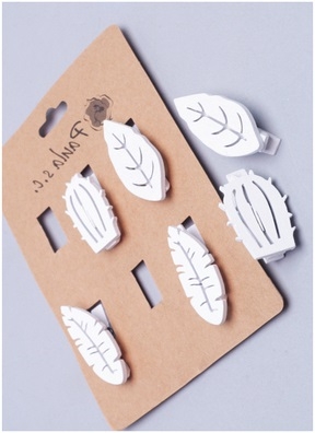 Прищепка  6шт. Кактусы, листья 4см белые