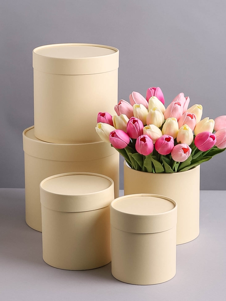 Коробка цилиндр набор из 5шт d21хh21см - d12хh12см бежевый