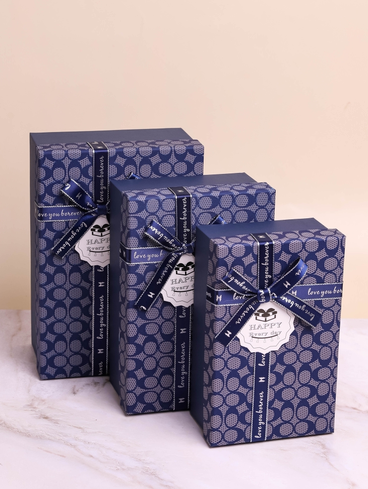 Коробка прямоугольник набор из  3шт 23х16х9см монпансье с бантом синий