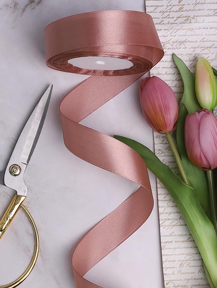 Лента атласная 25мм х 25 ярд  JD мокко