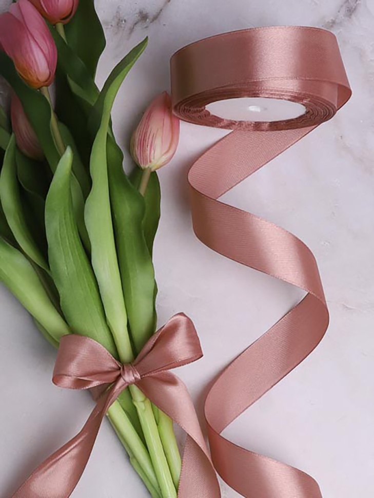 Лента атласная 25мм х 25 ярд  JD мокко