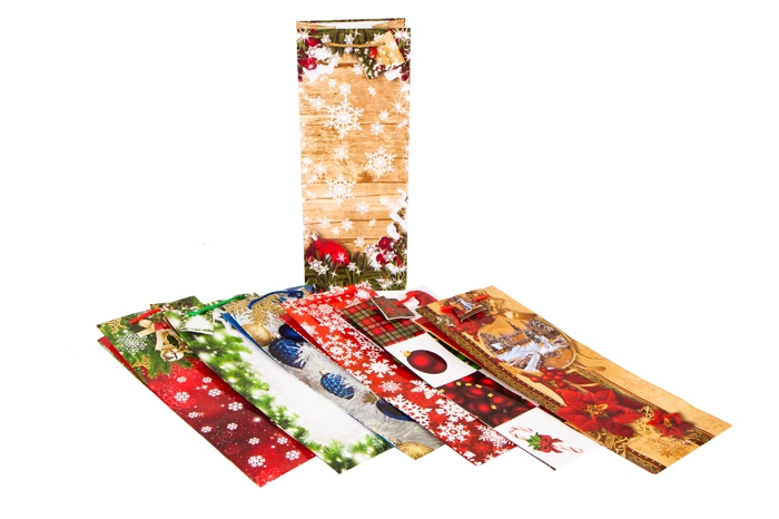 Сумочка бумажная ламинированная НГ (14х35х11см) под бутылку