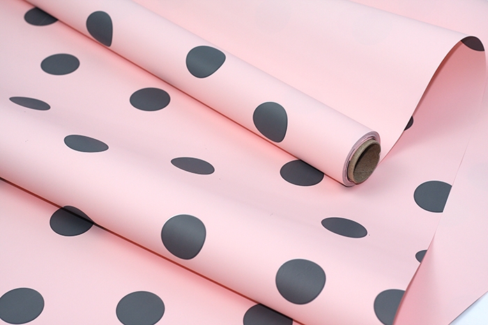 Пленка матовая  65мкм 58см х 10м РЦ горох серый на персиковом/персик кат.2