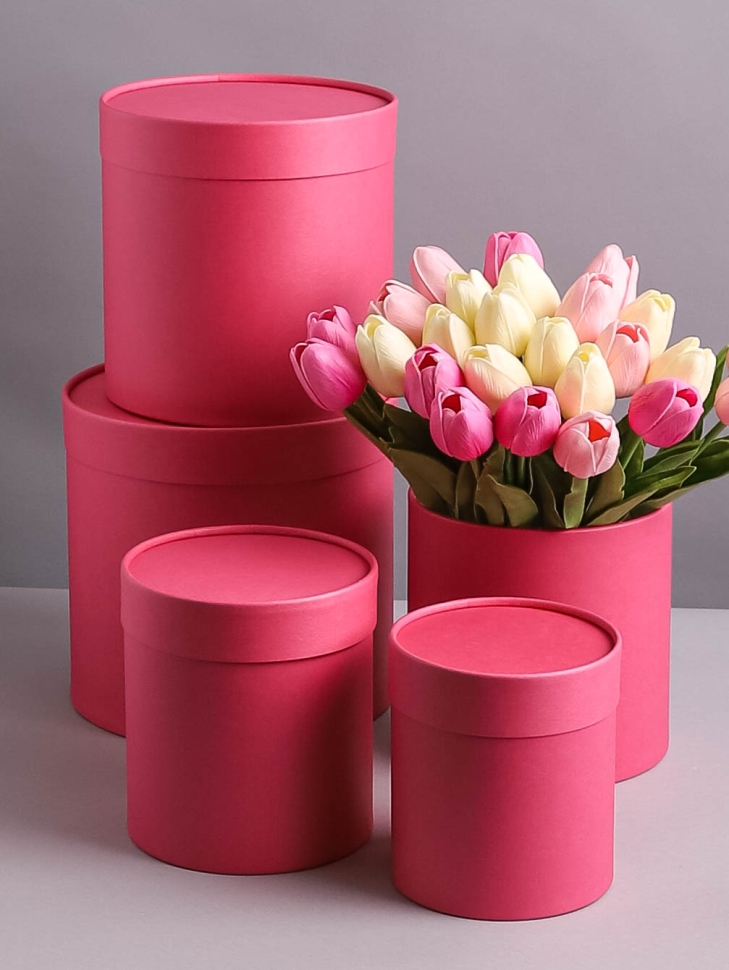 Коробка цилиндр набор из 5шт d21хh21см - d12хh12см фуксия