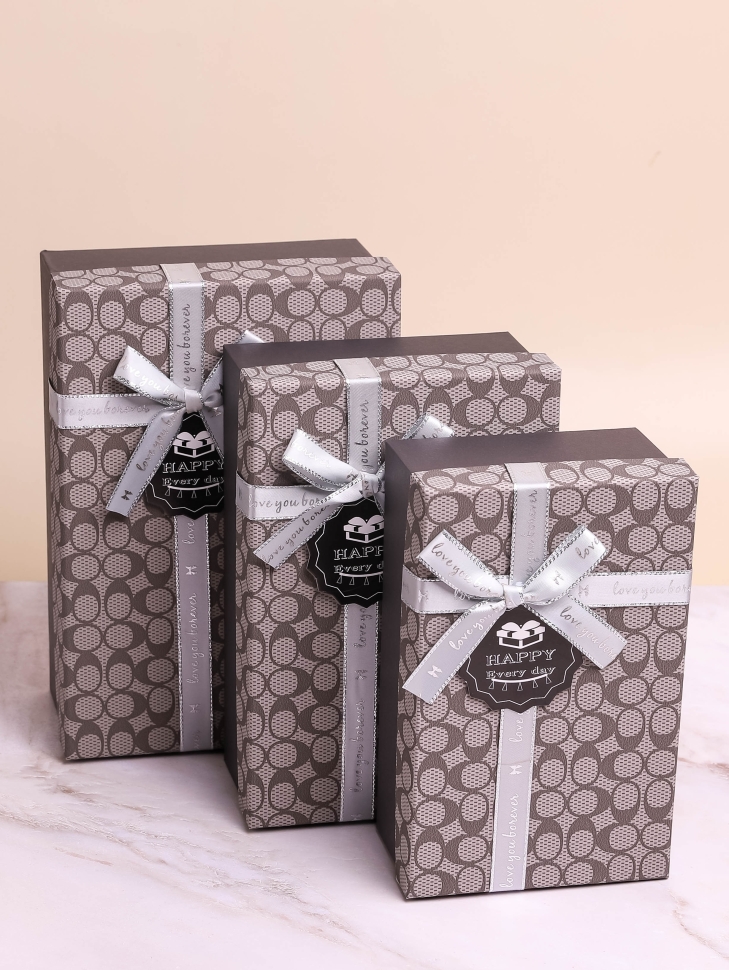 Коробка прямоугольник набор из 3шт 23х16х9см монпансье с бантом мокко Коробка прямоугольник набор из 3шт 23х16х9см монпансье с бантом мокко