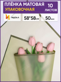 Пленка матовая 58смх58см 10 листов 50мкм РЦ фрост с каймой оливковый