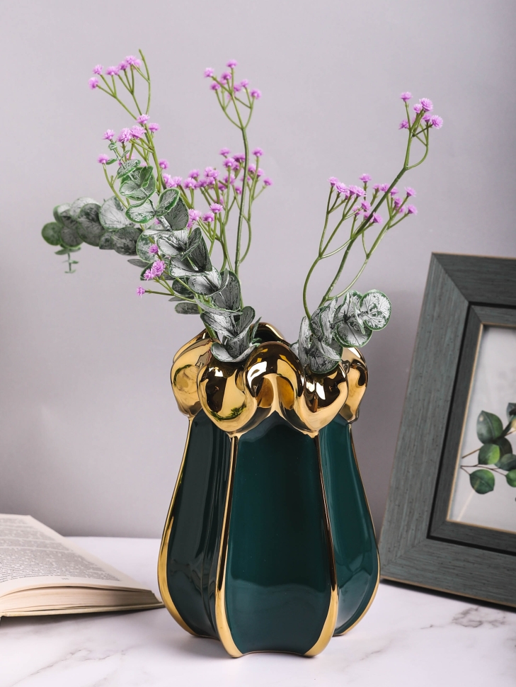 Ваза керамика 20х8см 534M зеленый темный с золотом