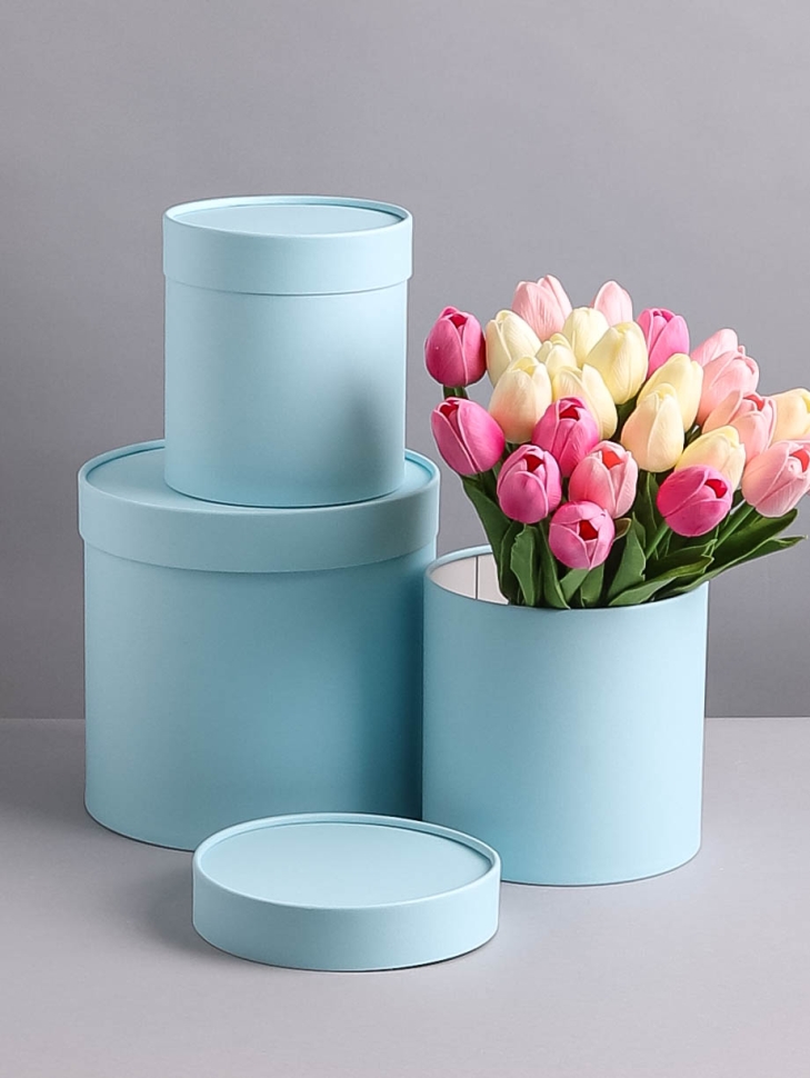 Коробка цилиндр набор из 3шт d21хh21 - d14хh14см голубой Коробка цилиндр набор из 3шт d21хh21 - d14хh14см голубой