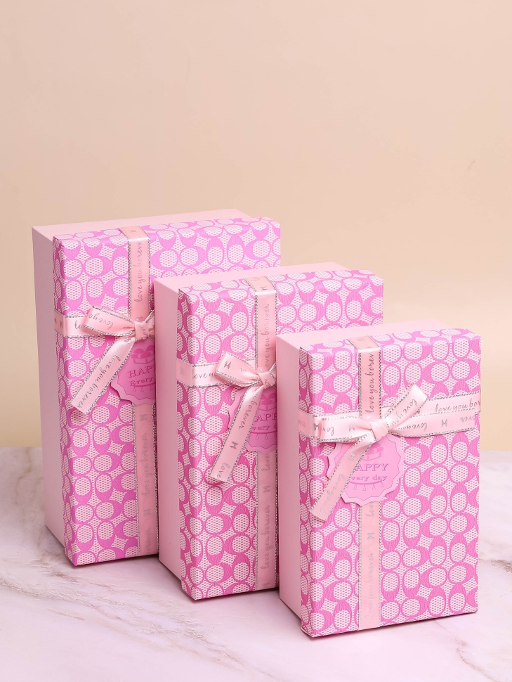 Коробка прямоугольник набор из  3шт 23х16х9см монпансье с бантом розовый