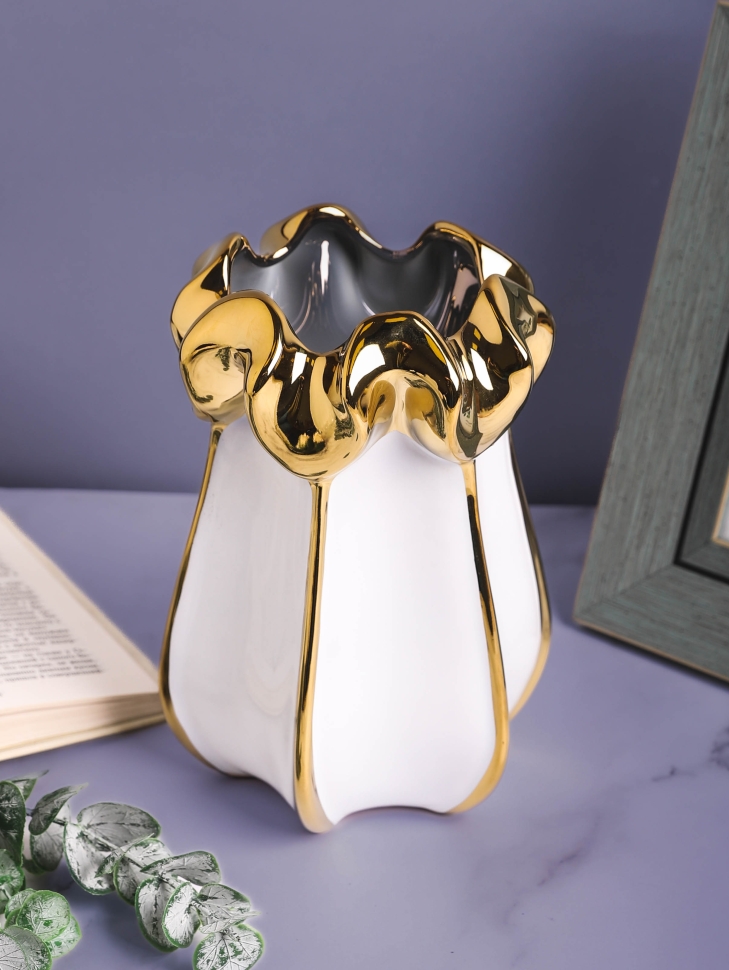 Ваза керамика 20х8см 534M белый с золотом