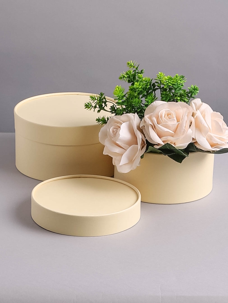 Коробка круг набор из 2шт. d21хh11см - d18хh10см бежевый