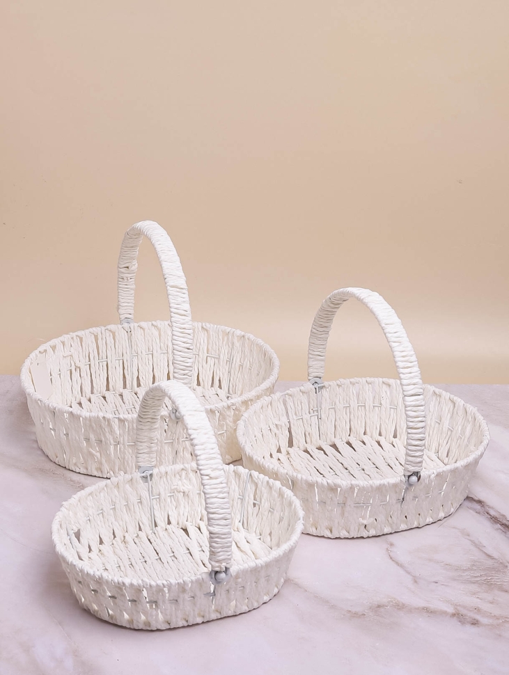 Корзина плетеная (торсион папье) 3шт 28х25х8см круглая белый Корзина плетеная (торсион папье) 3шт 28х25х8см круглая белый