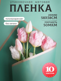 Пленка матовая 58смх58см 10 листов 50мкм кант Розовое золото, зеленый