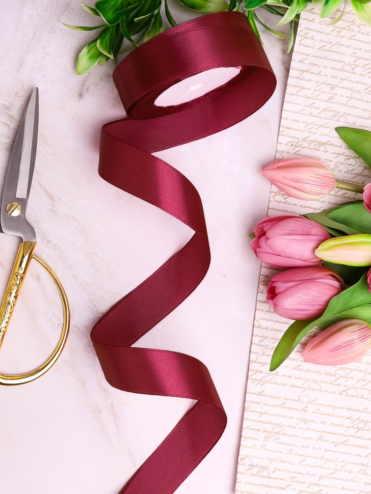 Лента атласная 20мм х 25ярд  JD бордовый