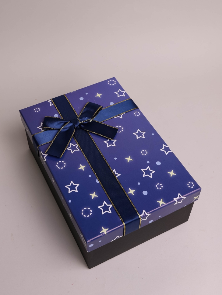 Коробка прямоугольник набор из  3шт 23х16х9см звезды с бантом синий