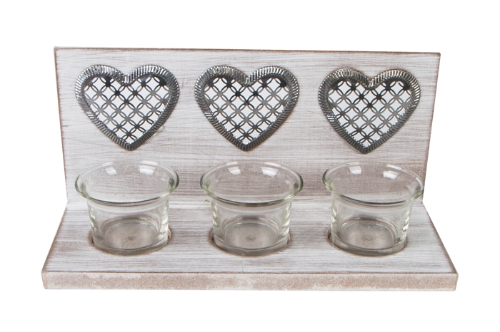 Подсвечник сердца трех на 3 свечи 24,5х12х9,5см