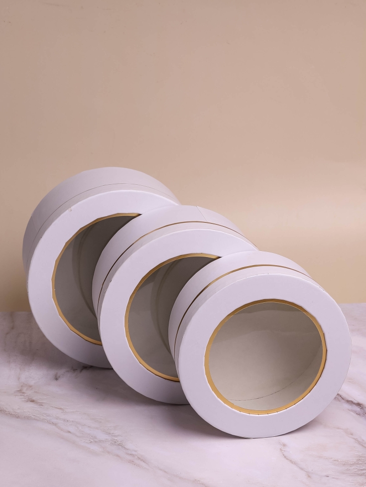 Коробка цилиндр набор из 3шт d22хh12 - d18,5-h8,5см с прозрачной крышкой белый Коробка цилиндр набор из 3шт d22хh12 - d18,5-h8,5см с прозрачной крышкой белый