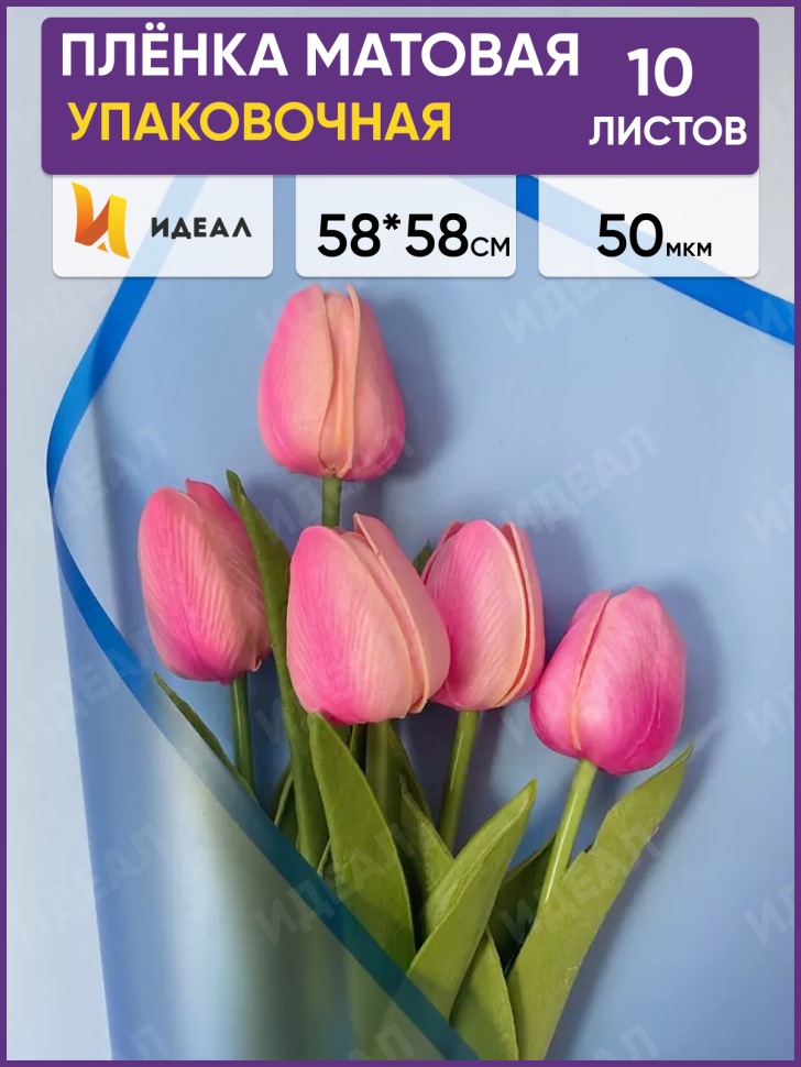 Пленка матовая 58смх58см 10 листов 50мкм РЦ фрост с каймой синий