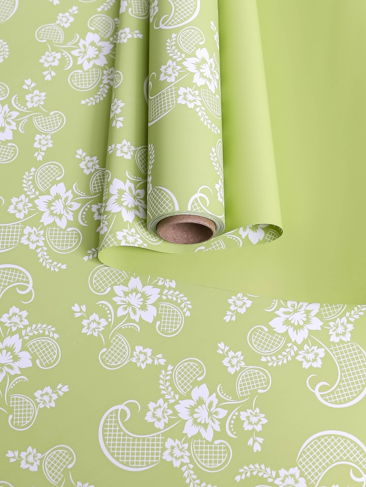 Пленка матовая  65мкм 58см х 10м РЦ Ажурные цветы салатовый