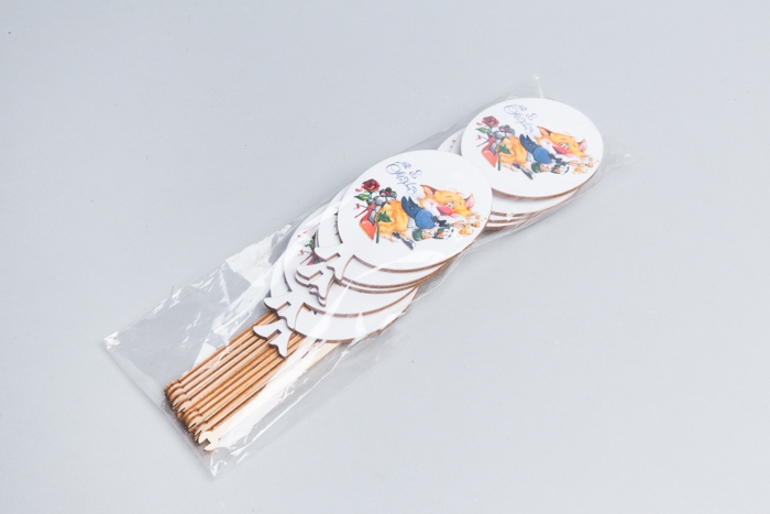 Вставка деревянная  Шар 7,5х10,5см 10шт С Днем 8 Марта! Кот с шампанским Ш51