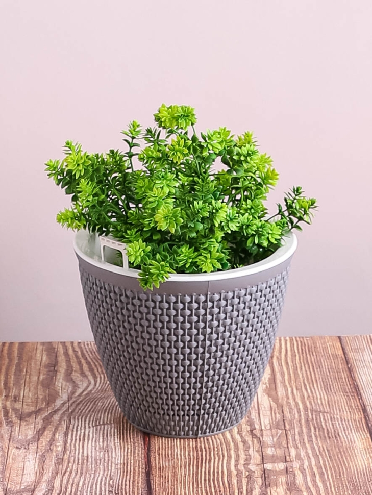 Кашпо из пластика "Ротанг" 3л. h16.5см,d19 серый жемчуг Кашпо из пластика "Ротанг" 3л. h16.5см,d19 серый жемчуг