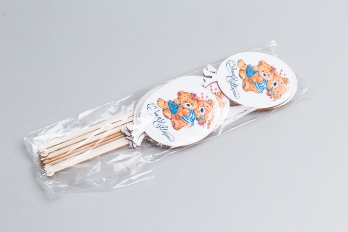 Вставка деревянная  Шар 7,5х10,5см 10шт С Днем 8 Марта! Мишки Ш52