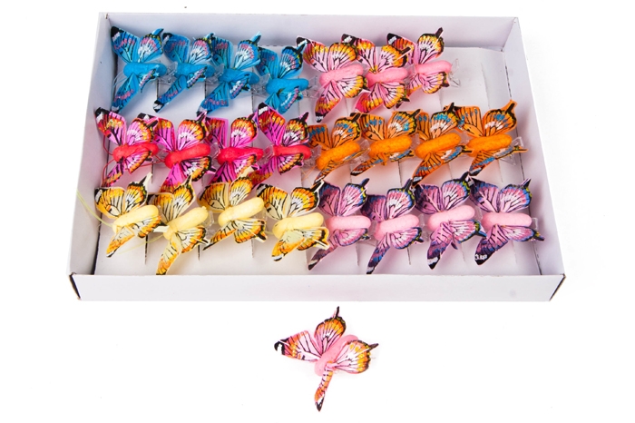 Бабочки  5см на прищепке, 24шт. цветные  7007