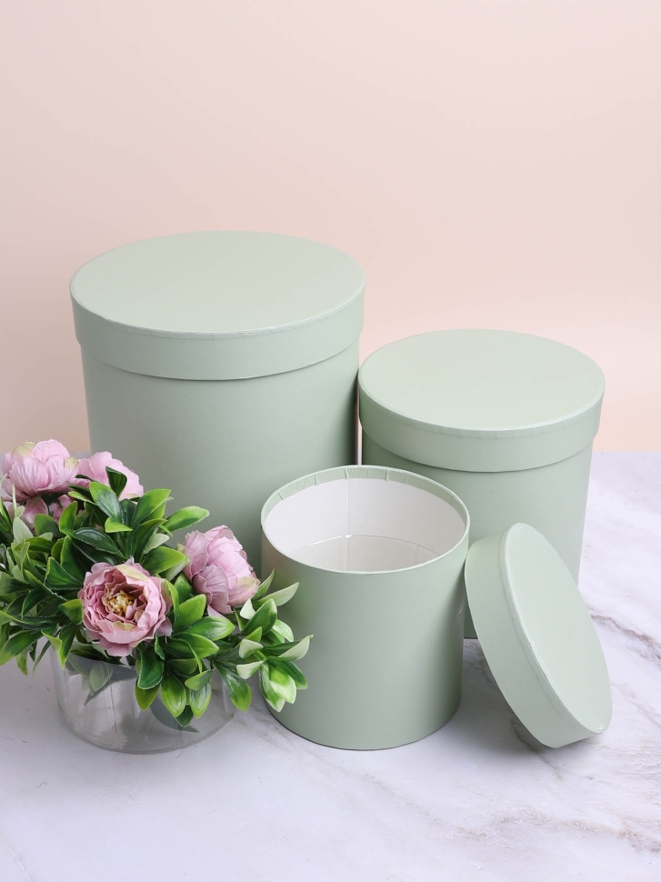 Коробка цилиндр набор из  3шт К d20хh22 - d13,5хh13см мятный