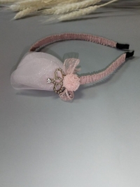 Ободок О-105 14х14х4,5см с лепестками розовый/розовый темный