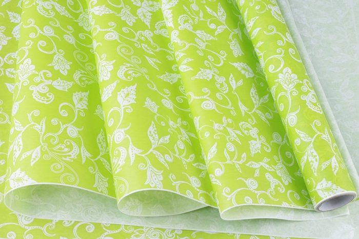 Бумага белая крафт 40гр/м2, 70см x 10м, Сказочная гжель, салатовый
