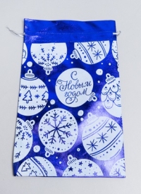 Мешок подарочный НГ парча 20х30см Новогодние шары синий