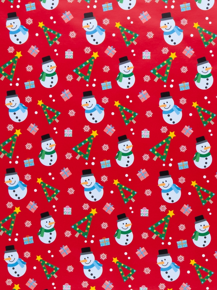 Бумага глянцевая НГ 68х98см, 10 лист Снеговик и треуголка на красном