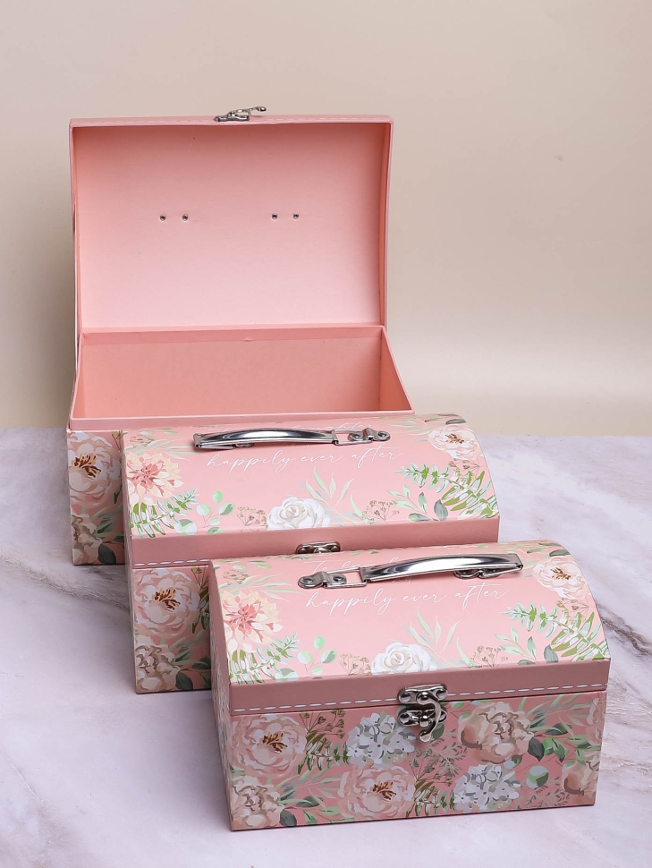 Коробка сундучок набор из 3шт 26x18x16,5см цветы розовый