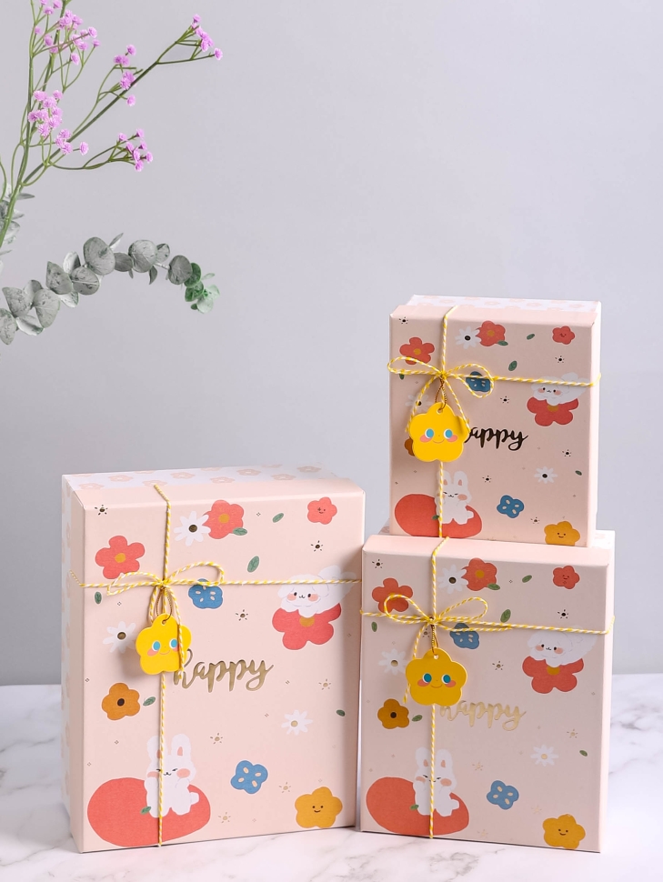 Коробка прямоугольник набор из  3шт 25,5х20,5х10,5см happy розовый