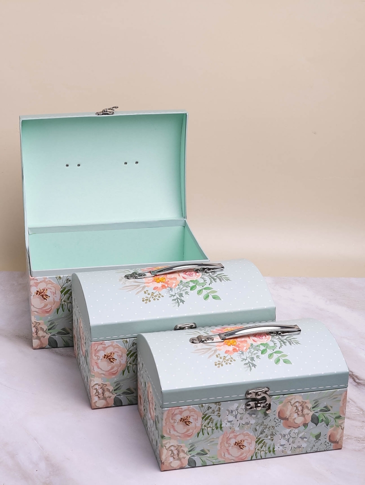 Коробка сундучок набор из 3шт 26x18x16,5см цветы зеленый Коробка сундучок набор из 3шт 26x18x16,5см цветы зеленый